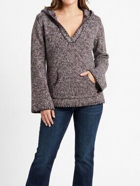Gitano Marled Hooded Sweater Women's Size M Gray Black Red Pullover Knit Hoodie